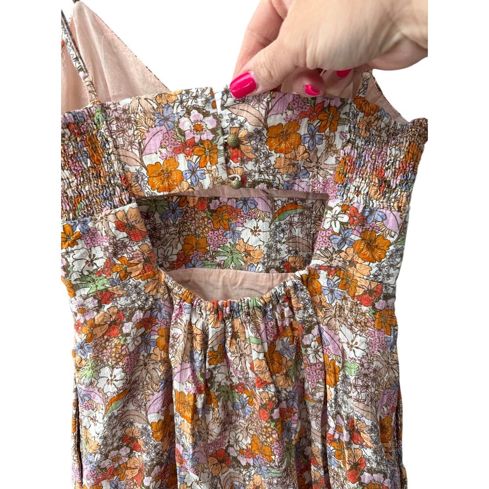 Anthropologie Maeve V Neck Spaghetti Straps Floral Open Back Orange Dress Size 2 - Picture 8 of 10